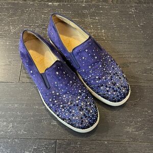 Christian Louboutin Blue Suede Crystal Star Embellished Dolcita Boat sneaker 38